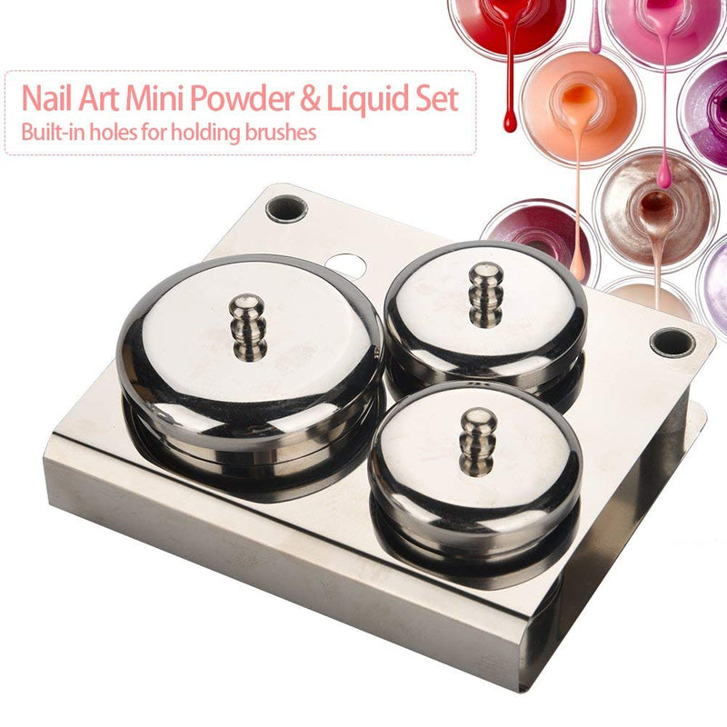 Nail Art Tools Storage Box, 3pcs Stainless Steel Cans Storage Box Compact Manicure Tools for Nail Art Mini Powder and Liquid Set - BeesActive Australia