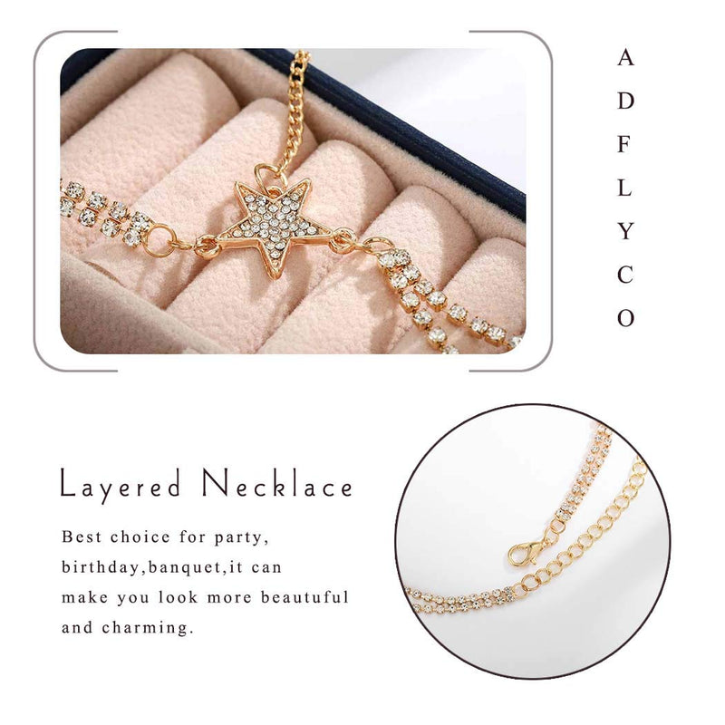 Adflyco Boho Layered Crystal Choker Necklace Pearl Star Pendant Necklaces Chain Jewelry Adjustable for Women and Girls (Gold) Gold - BeesActive Australia