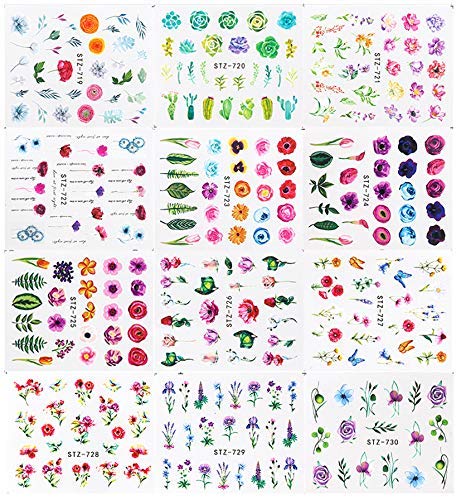 VellMix Nail Stickers Decal Nail Art Accessories 24 Sheets Water Transfer Nail Decals for Women Leaf Cactus Flower Design for Acrylic Nails Decorations Manicure Tips Charms Sticker Nail Art Supplies - BeesActive Australia