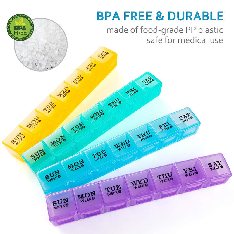 Mossime Large Monthly Pill Box Organiser 4 Week, Pill Boxes 7 Day 1 Times a Day Compartments Tablet Organiser Box 28 Day with Dust-Proof Case Vitamin Meds Supplement Container for Family Multicoloured - BeesActive Australia