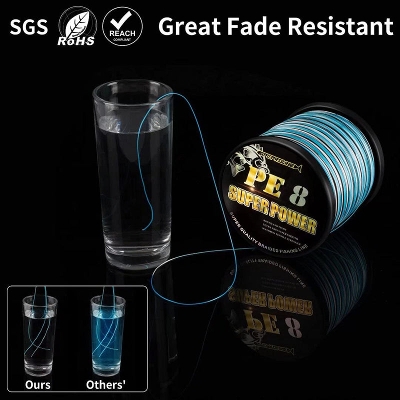 GPCPROLINE Braided Fishing Line PE 4 8 - Abrasion Resistant - Fade Resistant - Cast Longer - Thinner & Smooth - Camo Blue, Camo Green, Green - 10LB/15LB/20LB/30LB/50LB/80LB/100LB for Saltwater Fishing 50LB/1097 Yds(1000M)/8 Strands - BeesActive Australia