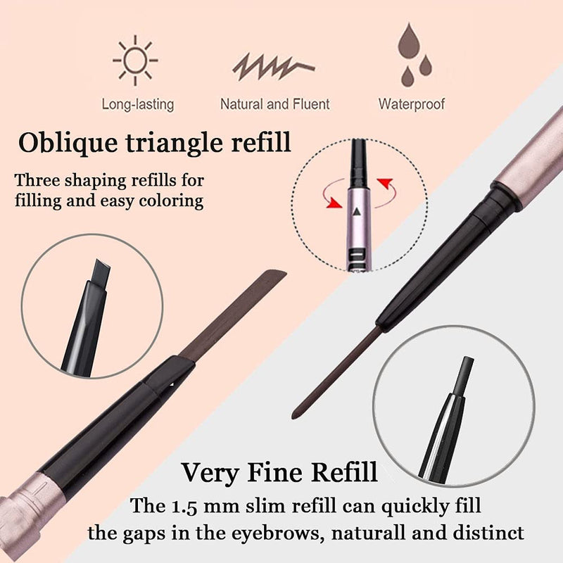 Mihqy 2 PCS Eyebrow Pencil with Brow Brush, Dual Ended Eyebrow Pen, Automatic Makeup Cosmetic Tool（Black) 2PCS Black - BeesActive Australia