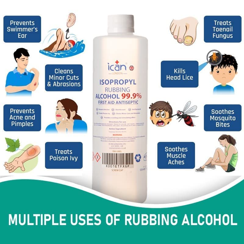 ican london isopropyl rubbing alcohol 99.9% first aid antiseptic disinfectant 500ml - BeesActive Australia