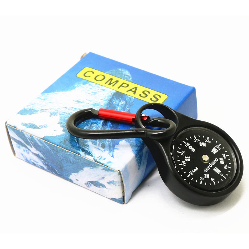 Keychain Survival Compass Portable Hiking Compass with Carabiner Mini Navigation Compass for Outdoor Travelling Camping Hunting Mountaineering Black - BeesActive Australia