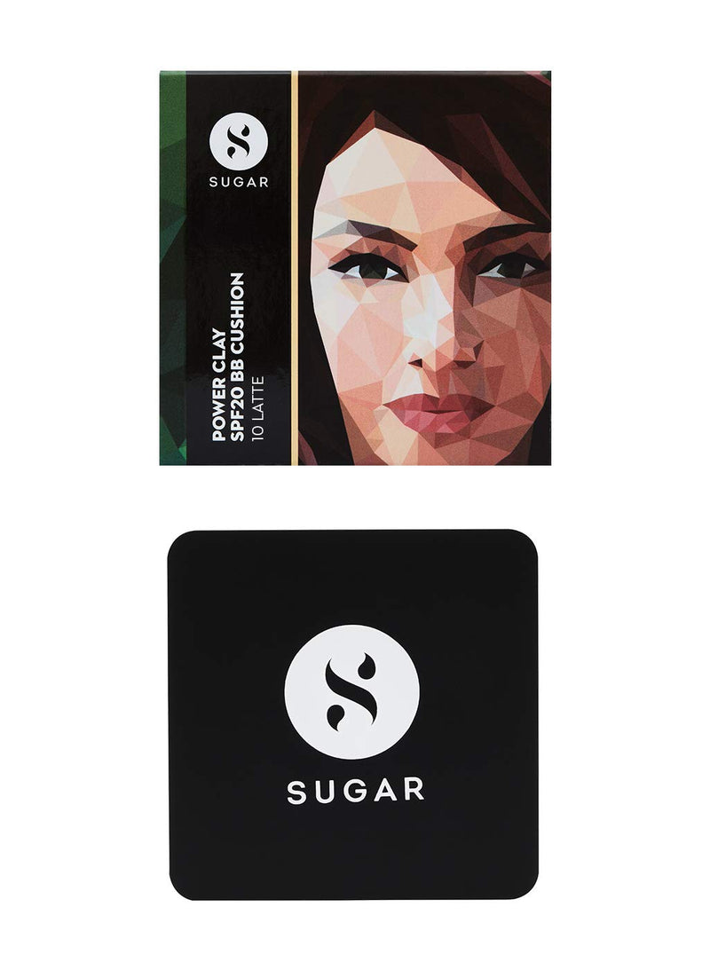 SUGAR Cosmetics Power Clay SPF20 BB Cushion - 10 Latte (Light, Warm Undertone) Hydrating Formula, Matte Finish, SPF 20, Sun Protection 10 LATTE (Light, Warm Undertone) - BeesActive Australia