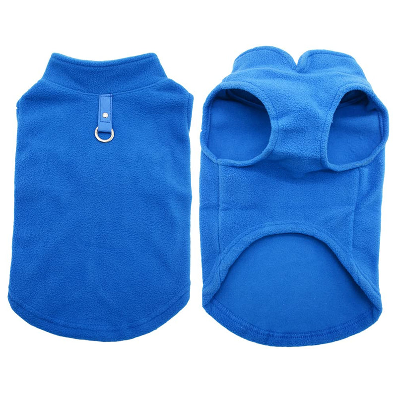 Dog Fleece Vest Soft Winter Jacket Sweater with D-Ring Leash Cold Weather Coat Hoodie for Small Medium Large Dogs L Blue - BeesActive Australia