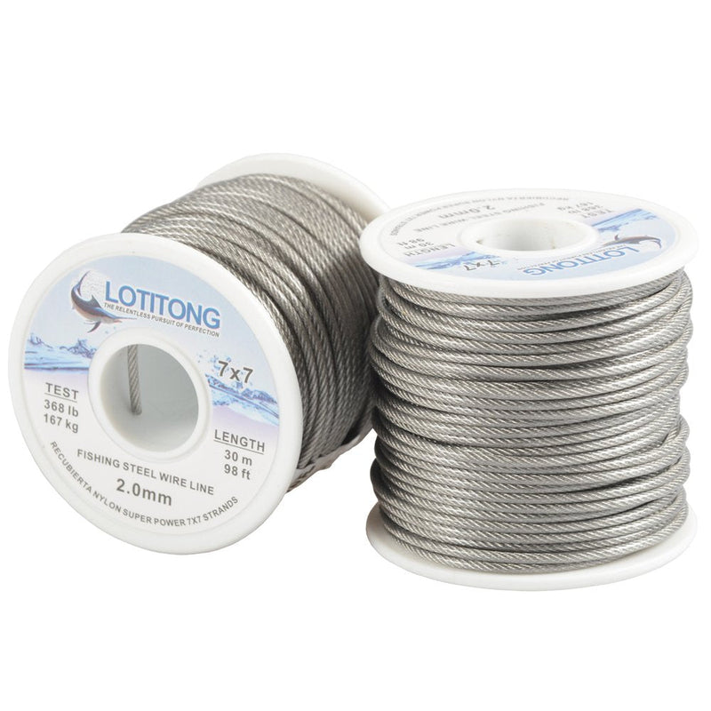 368LB fishing steel wire line 7x7 strands 2.0mm Trace Coating Wire Leader Coating Jigging Wire Lead Fish Jigging Line Fishing Wire Stainless Steel Leader Wire (30 Meters 2.0mm 368 pound Test) - BeesActive Australia