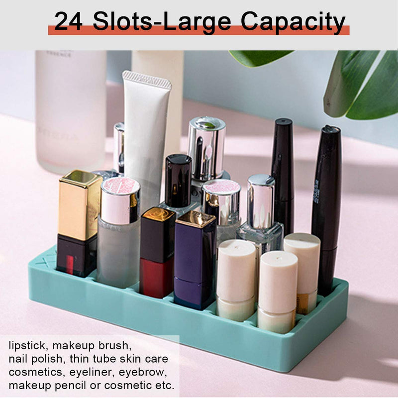 Emoly Silicone Lipstick Holder, Premium Cosmetic Organizer for Brush Lip Eye Makeup Pencil Bottles, 24 Square Makeup Display Case (Gray) Gray - BeesActive Australia