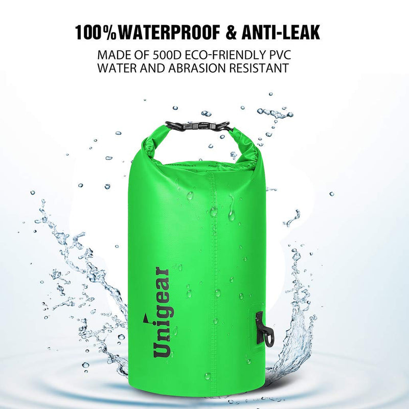 [AUSTRALIA] - Unigear Dry Bag Waterproof, Floating and Lightweight Bags for Kayaking, Boating, Fishing, Swimming and Camping with Waterproof Phone Case Green 5L 