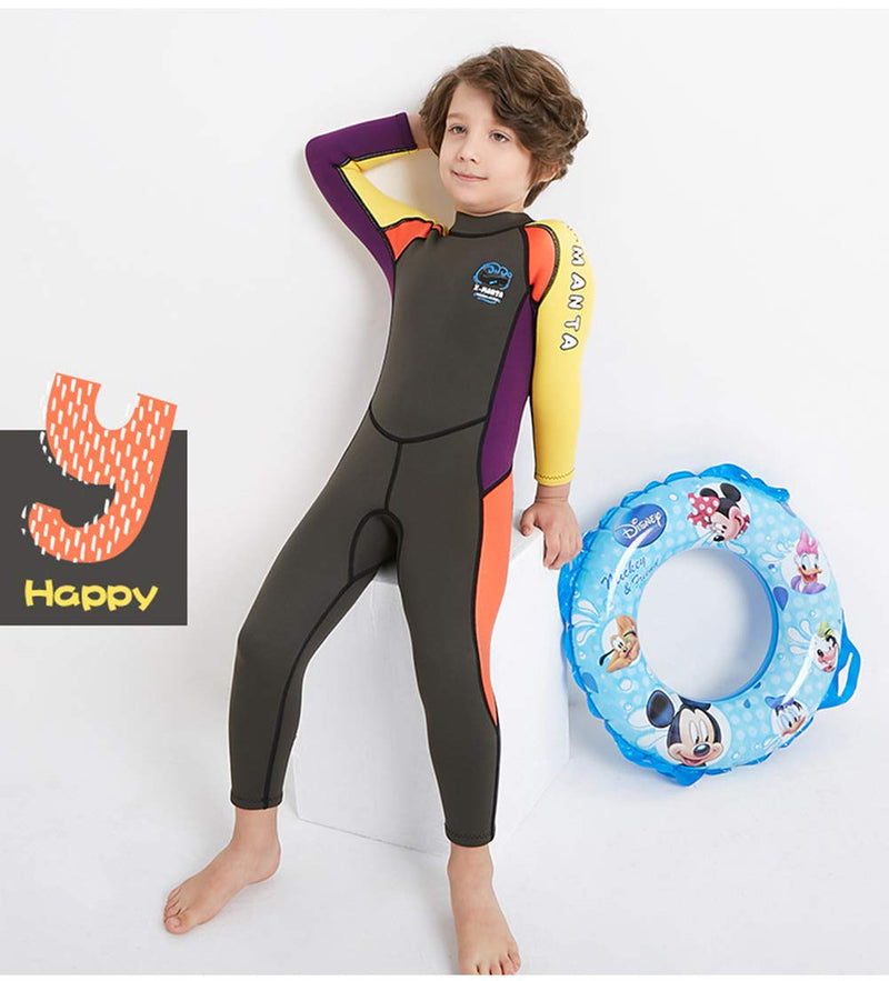 Neoprene Kids Wetsuit for Boys Girls 2.5MM One Piece Full Body Long Sleeve Swimsuit, UV Protection Keep Warm for Scuba Diving Snorkeling Swimming Fishing Boys Grey S (Height 37”-41”) - BeesActive Australia
