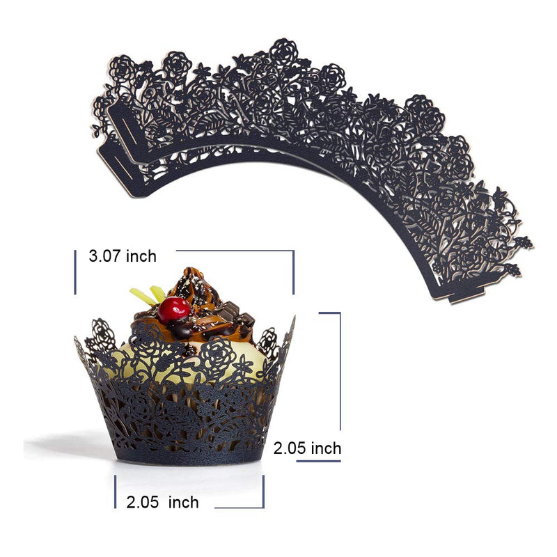 YOZATIA 60pcs Black Rose Lace Cupcake Wrappers Holders, Laser Cut Cupcake Liners Decorative Liners for Wedding Party Birthday Cake Decoration Supplies - BeesActive Australia