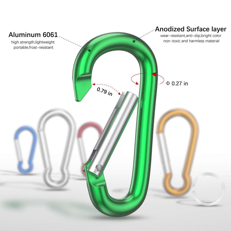 sprookber 3" Aluminum Carabiner D Ring, Caribeener Clips, Spring Snap Hook for Keychain Clip, Set of 10 Multicolor - BeesActive Australia