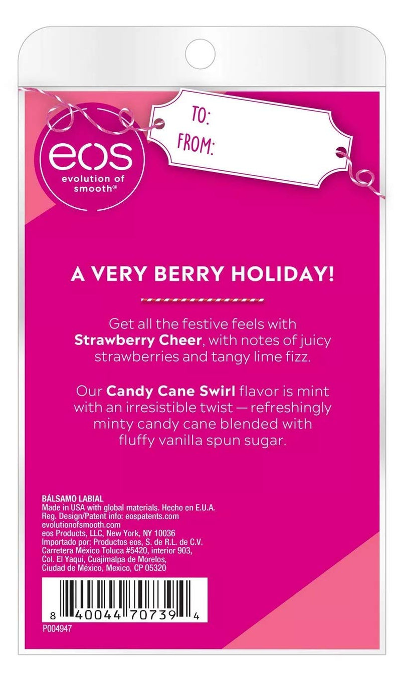 EOS Holiday Sphere Lip Balm 2 Pack Strawberry Cheer & Candy Cane Swirl - BeesActive Australia