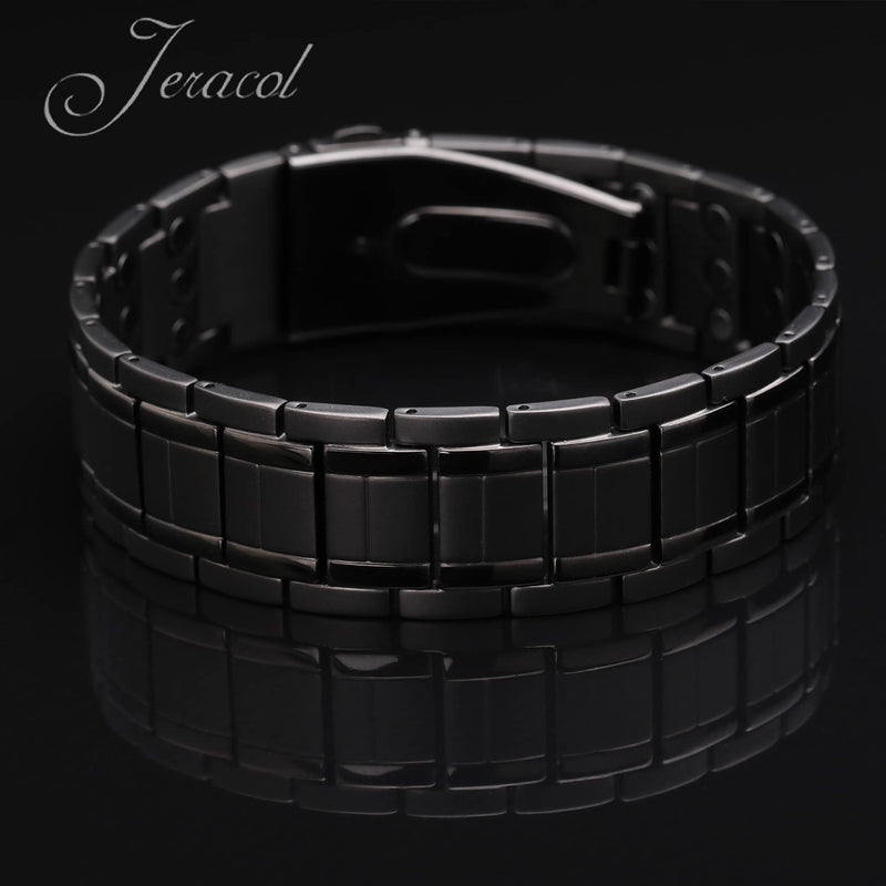 Jeracol Lymph Detox Men Magnetic Bracelet,3X Ultra Strength Magnets Pure Titanium Magnetic Wristband for Valentine's Day Gift,Unique Folding Clasp Brazaletes with Adjustable Tool&Gift Box Titanium-black - BeesActive Australia