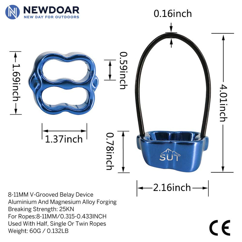 NewDoar Climbing Abseiling Belay Device ATC Rappelling Descender 25KN V-grooved Equipment Blue - BeesActive Australia