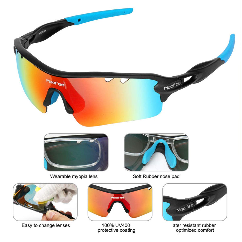 MooFee Cycling Glasses Sports Polarized Sunglasses for Men Women Riding Fishing Golf Baseball Running Glasses A-Black/Blue - BeesActive Australia