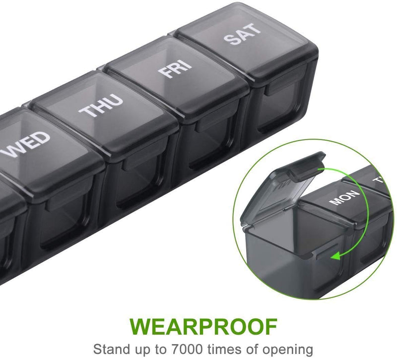 SUKUOS Pill Box 7 Day Extra Large Weekly Pill Organiser Travel Pill Case BPA Free Pill Dispenser BPA Free (Once a Day) - Black - BeesActive Australia