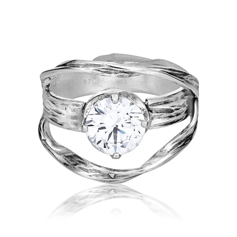 925 Sterling Silver Ring With A White Round Cubic Zirconia CZ Prong, Vintage Antique Look, Hypoallergenic, Nickel and Lead-free, Artisan Handcrafted Designer collection, Made In Israel 5 - BeesActive Australia