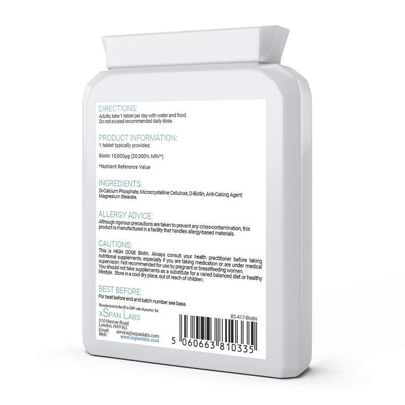 Biotin 10,000mcg 120 Tablets - Made Using 100% D-Biotin The only Natural Form with Full Vitamin B7 Activity to Support Healthy Hair, Nails and Skin - BeesActive Australia
