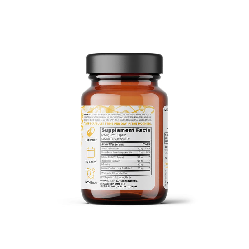UMZU Miracle Morning - Natural Energy Supplement - Support Focus, Productivity & Cognitive Performance, Caffeine & Teacrine, Boost Energy, Mood, & Cognitive Performance - (30 Day Supply 30 Capsules) - BeesActive Australia