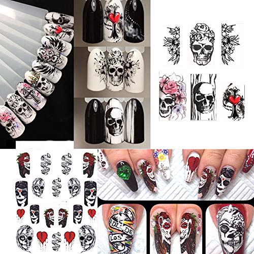 NAIL ANGEL 25 Sheets Nail Art Water Decals Water Transfer Sticker Halloween Skull Clown Different Pattern Decals for fingernail and toenail Manicure 10192 - BeesActive Australia