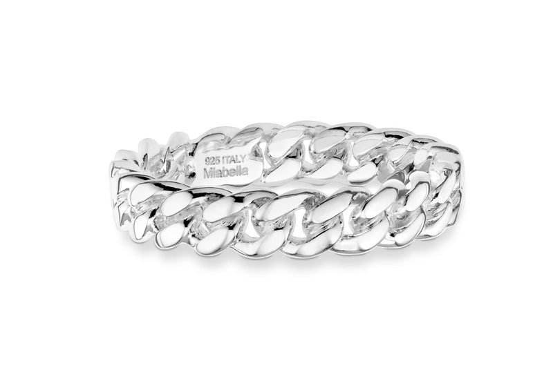 Miabella 925 Sterling Silver Italian 4mm Cuban Link Band Ring for Women Teens Girls Made in Italy 5 - BeesActive Australia