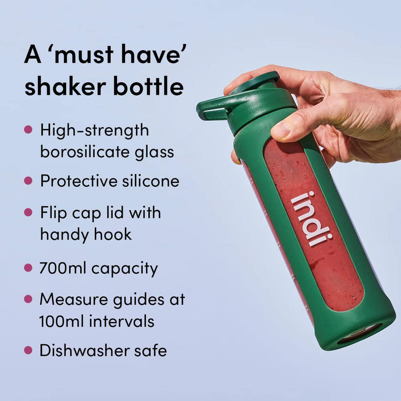 Indi Shaker Bottle with Whisk - with Shaker Ball to Mix and Dissolve Protein Powder Efficiently - Silicone Casing - 700ml Capacity - BeesActive Australia