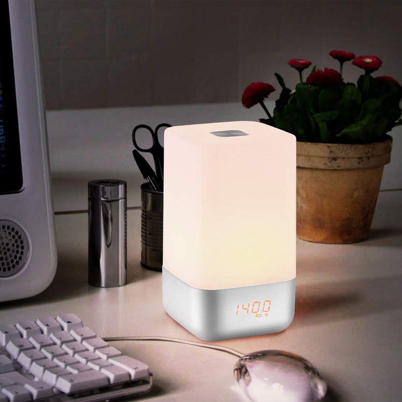 Fdit Wake-Up Light Alarm Clock Sunrise Simulation Bedside Lamp with 5 Natural Sounds Night Light White - BeesActive Australia
