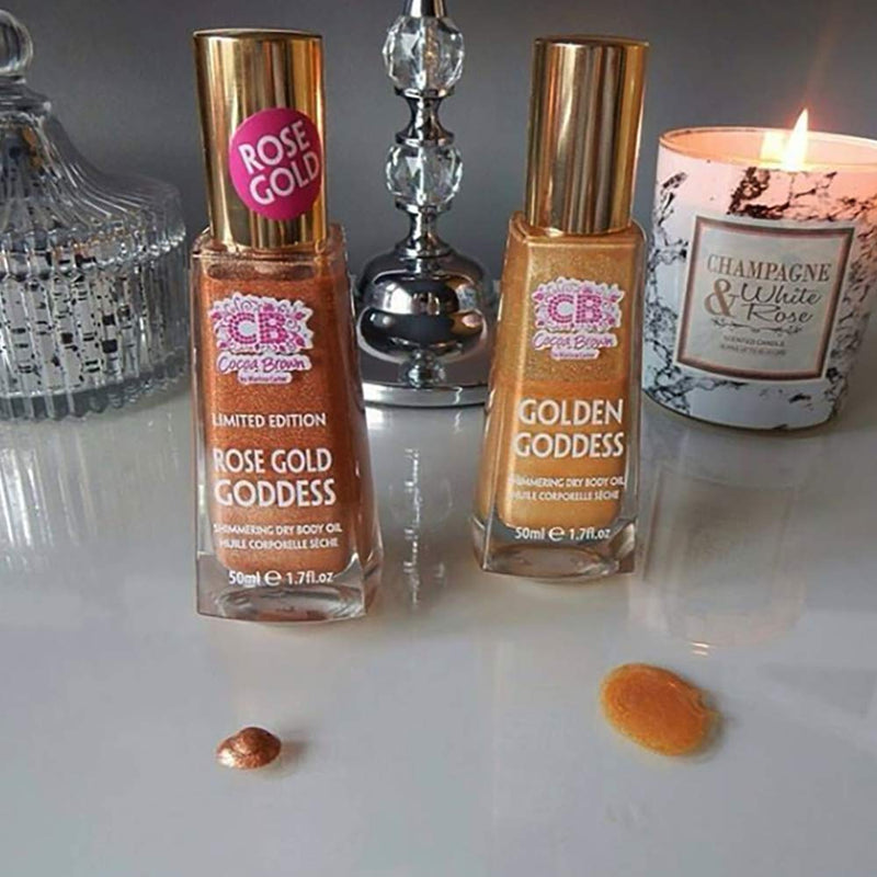 Cocoa Brown Goddess Highlighter - Bronzing Shimmer Oil - Shimmer Tanning Oil for Face and Body (1.7 oz) (Golden) Golden - BeesActive Australia
