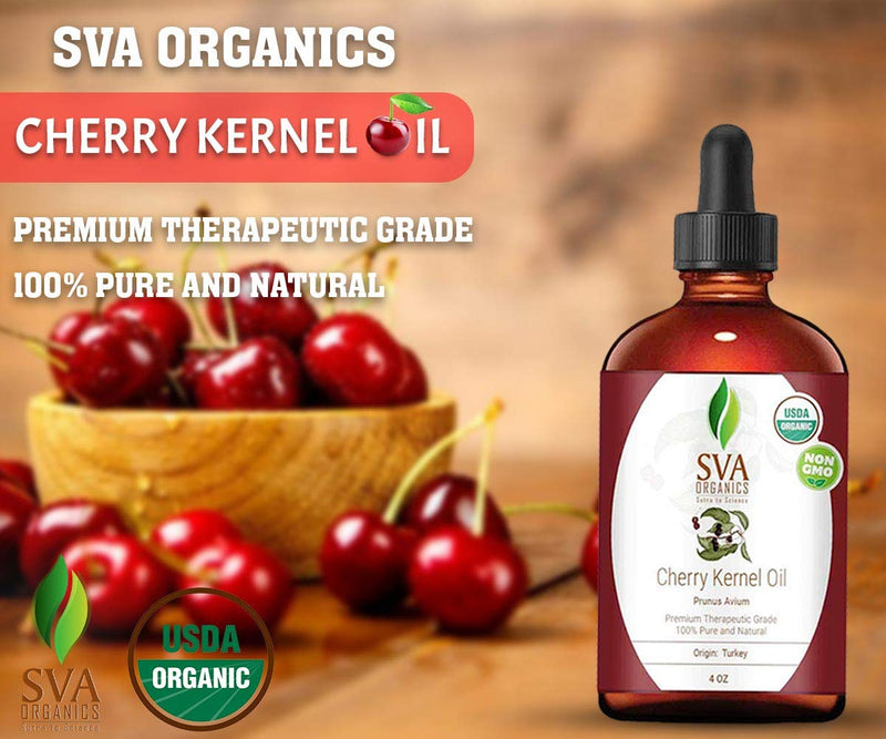 SVA Organics Cherry Kernel Oil Organic USDA 4 Oz Pure Natural Cold Pressed Undiluted Carrier Oil for Face, Skin, Hair, Nails Care, Foot & Body Massage - BeesActive Australia