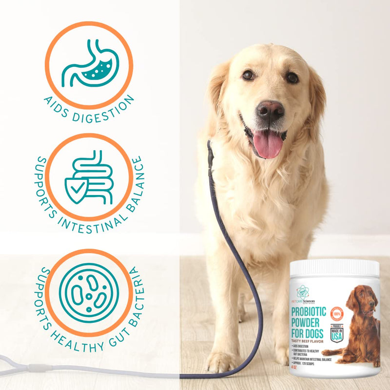 PET CARE Sciences Approx 120 Servings of Dog Probiotic Powder - Dog Probiotics and Digestive Enzymes - Enzyme Supplement for Dogs - Dog Digestive Support - Made in The USA - BeesActive Australia