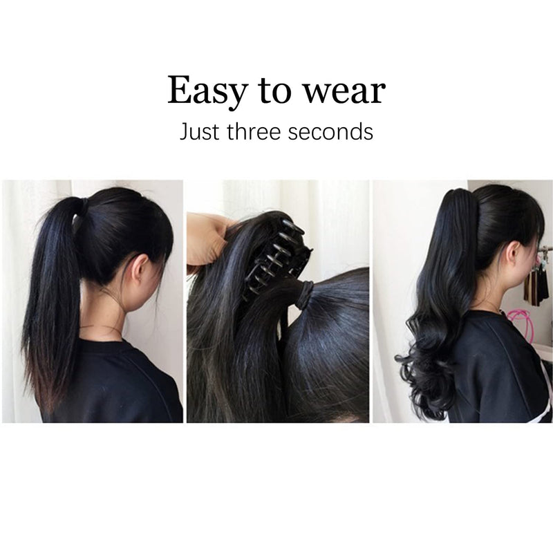Yamel Ponytail Extension 16" Long Curly Wavy Claw Jaw Clip in Synthetic Hairpiece Pony Tail Tale Ponytail Hair Extensions 4A# Dark Brown - BeesActive Australia