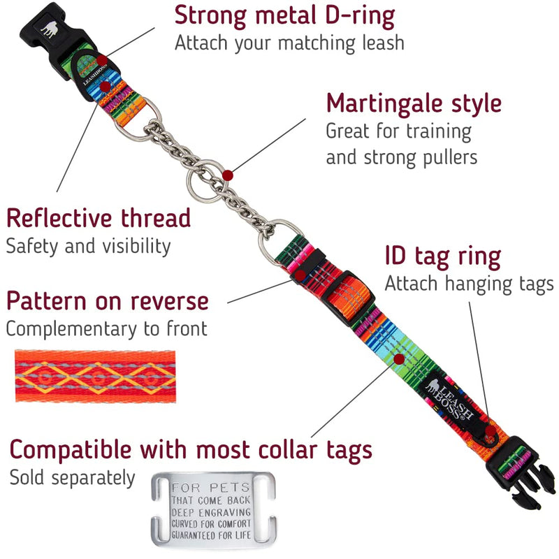 Leashboss Chain Martingale Patterned Reflective Dog Collar, Pattern Collection, Stainless Steel Chain, No Pull Training Collar Medium-Large (16-19" Neck x 1" Wide) Orange - Blanket - BeesActive Australia