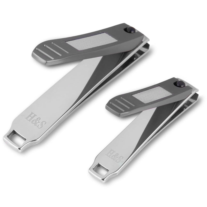 H&S Nail Clippers 2 Pcs Nail Cutter Set Toenail Fingernail Clippers Kit with Catcher File for Thick Nails Men Women Classic - BeesActive Australia