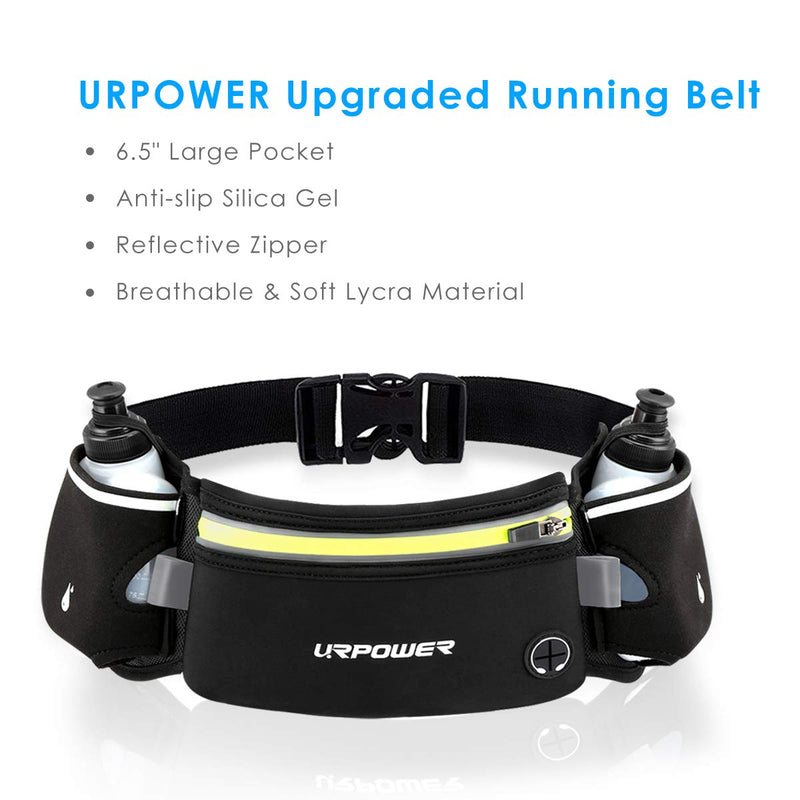 URPOWER Upgraded Running Belt with Water Bottle, Running Fanny Pack with Adjustable Straps, Large Pocket Waist Bag Phone Holder for Running Fits 6.5 inches Smartphones, Running Pouch 01-Black&Green - BeesActive Australia