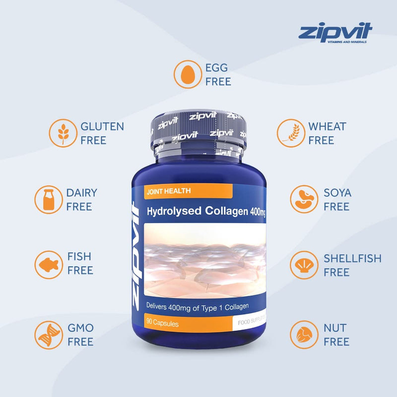 Collagen 400mg, 90 Capsules of Hydrolysed Collagen Powder with Vitamin C. for Normal Skin and Collagen Formation. - BeesActive Australia
