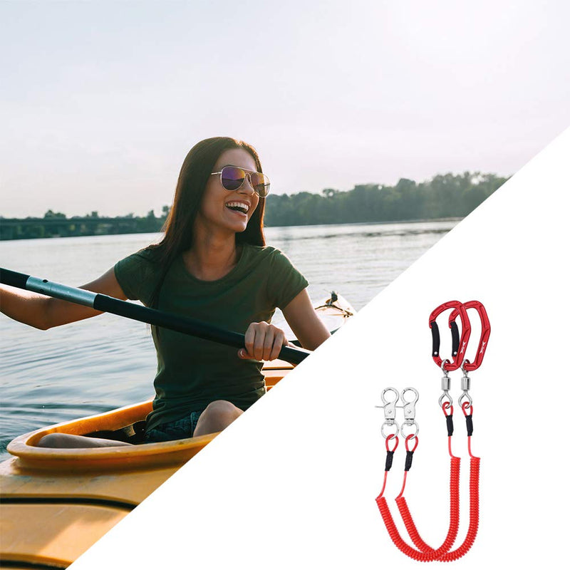 HERCULES M4 Heavy Duty Fishing Lanyard, Coiled Lanyard for Fishing, Rods, Pliers, Boating, Paddles, Kayak Pack of 2 Red (17.7" Plus, 5.9") - BeesActive Australia