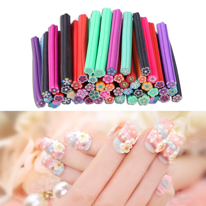 FRCOLOR 50pcs 3D Nail Art Stickers Manicure Fimo Canes Rods Sticks for DIY Nail Decoration 5 x 50 mm (Flower Style) - BeesActive Australia