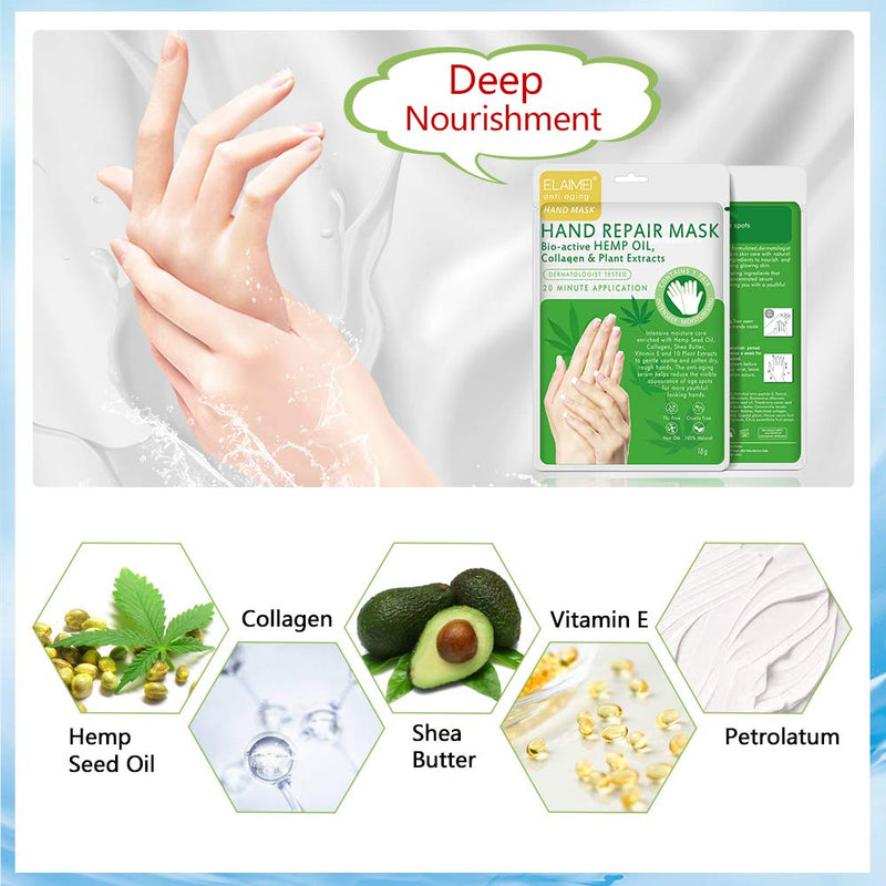 Moisturizing Gloves Hand Mask 5 Pack with Collagen, Shea Butter, Vitamin E - Deep Moisturizing Repair Skin for Dry Rough Hands - Perfect Daily Hand Care Treatment Get Soft Smooth Hands - BeesActive Australia