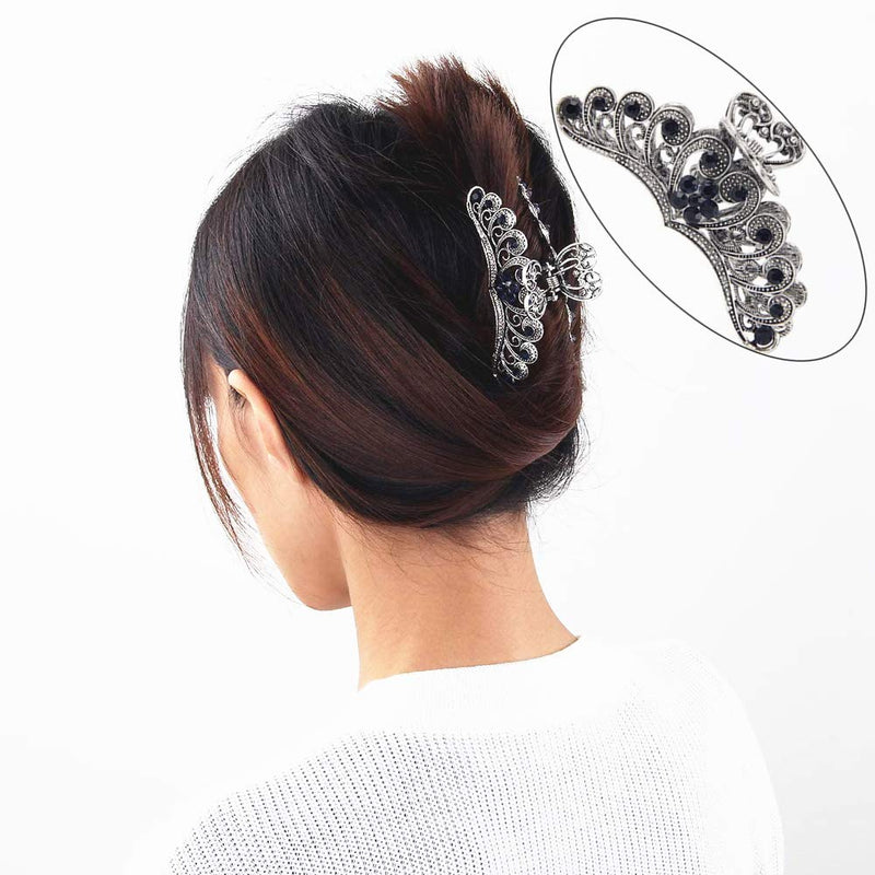 2Pcs Vintage Metal Hair Jaw Clip Rhinestone Crystal Large Clip Claw Hairpin Non-Slip Hair Clamps for Women Girls Fashion Accessories Headwear - BeesActive Australia