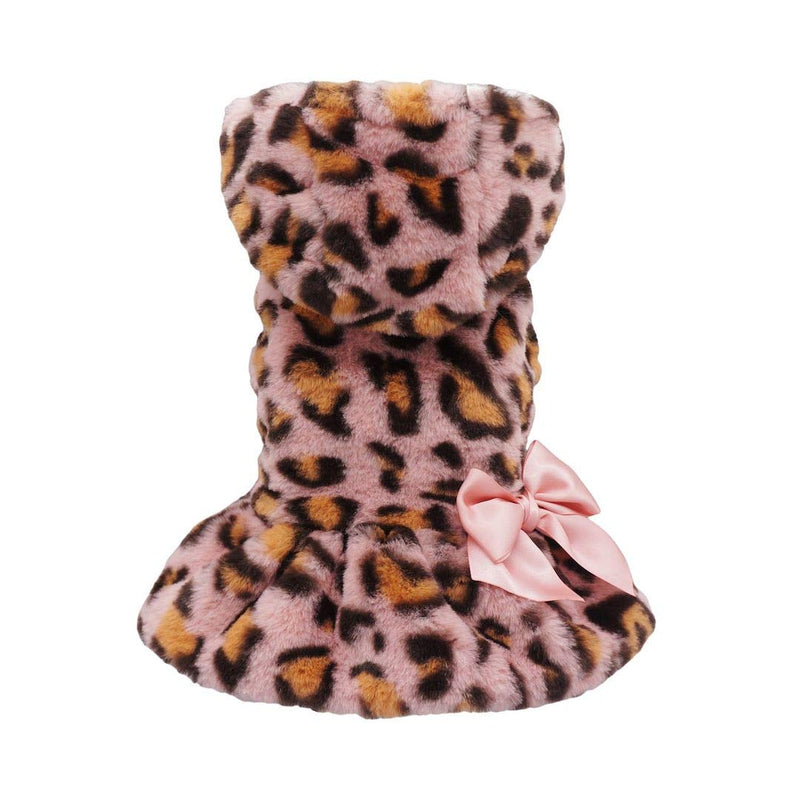 Fitwarm Fluffy Faux Fur Leopard Dog Coats Pet Jackets Cat Winter Clothes Hoodies Pink Medium - BeesActive Australia