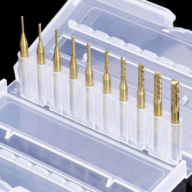 10pcs 0.8-3mm Titanium Coated Engraving Milling Cutter Carbide Bits, 1/8'' Shank for Dremel Rotary Tools by YEEZUGO - BeesActive Australia