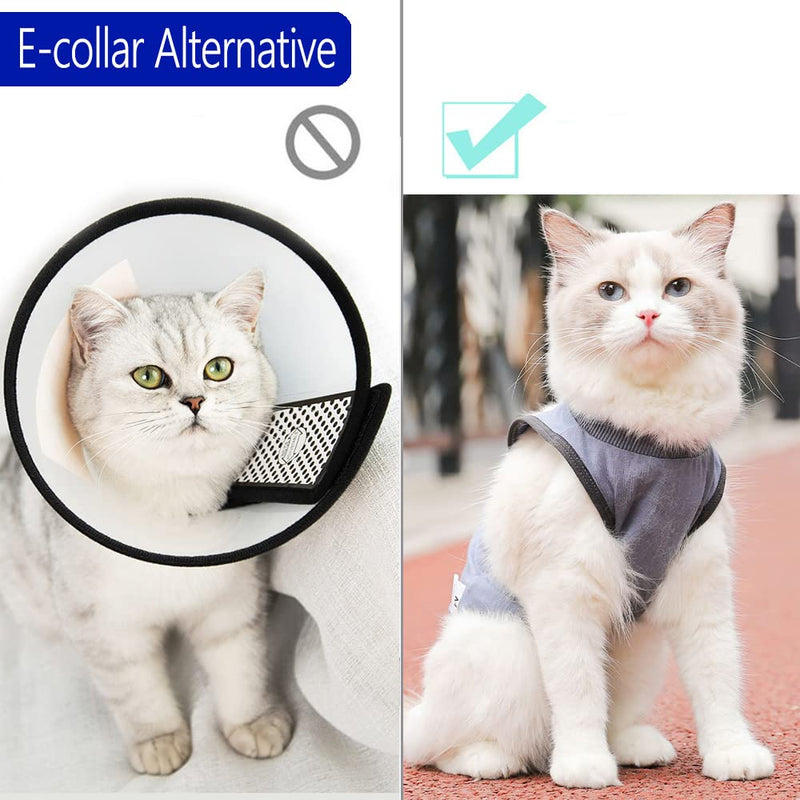 kzrfojy Cat Surgery Recovery Suit Professional for Surgical Abdominal Wound Or Skin Diseases E-Collar Alternative for Cats Dogs After Surgery Wear Pajama Suit Medium Grey-blue - BeesActive Australia