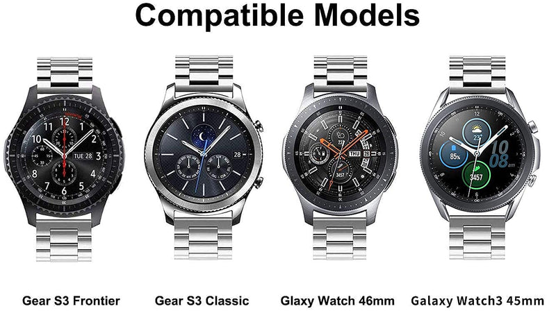 Joyozy Compatible with Samsung Watch Band 46mm, Galaxy Watch 3 45mm Band- 22mm Watch Band Stainless Steel Metal Replacement Men Women Strap for Samsung Gear S3/Classic/Frontier etc. Silver - BeesActive Australia