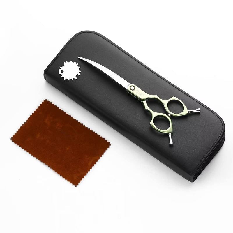 LYNHUAND 6.5" Curved Grooming Scissors for Dogs 440C Stainless Steel Professional Dog Grooming Scissors with Ultra-Light Aeronautical Aluminum Handle (Blue-Curved) Blue - BeesActive Australia