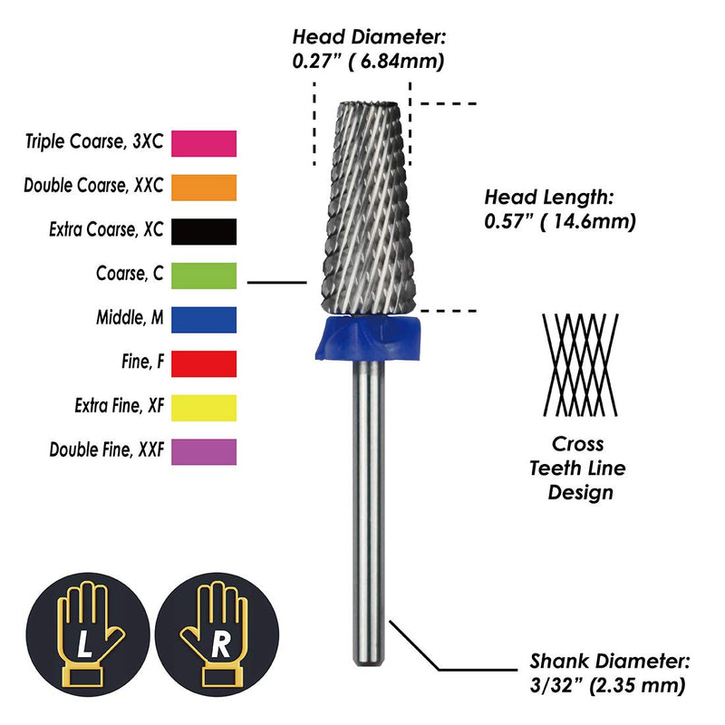 ianblues Multi-function Nail Drill - 5 in 1, Cross Teeth Edition for Electric Drill Machine, both for Left & Right hand people, Grit Size: 3XC, XXC, XC, C, M, F, XF, XXF (Coarse, C) Coarse, C - BeesActive Australia