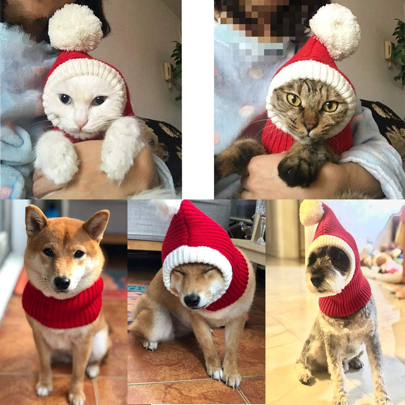 NACOCO Christmas Dog Hat Crocheted Snood Funny Pet Cap with Pompon Red Green Warm Winter Dog Hat Knit Snood Headwear for Pets & Women & Men X-Small (Pack of 1) - BeesActive Australia