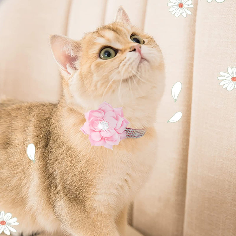 IDOLPET Cat Collar Bling Diamond Breakaway Cat Collar with Bell Rhinestones Pet Collars with Soft Velvet Adjustable Shine Collar for Cats Girls and Small Dogs Puppy Pink - BeesActive Australia