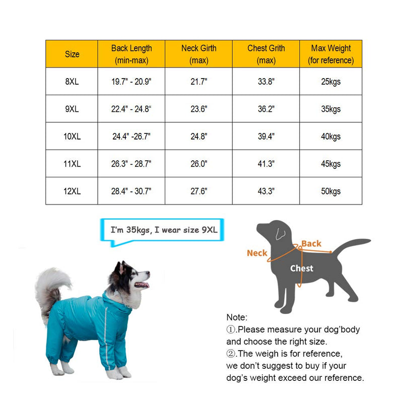 HDKUW Dog Raincoat, Lightweight Dog Rain Jacket Hoodies Waterproof Large Dog Rain Poncho for Medium Large Dog 8XL Blue - BeesActive Australia