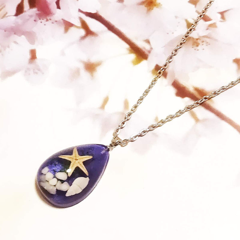 Starfish Conch Specimen Pendant Necklace Cute Seaweed Water Drop Chain Undersea Plant Y-Shape Necklace Jewelry for Women and Girls (Purple) Purple - BeesActive Australia